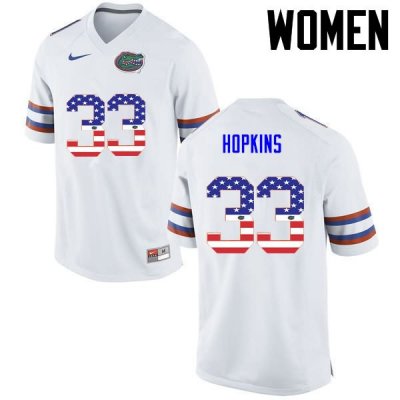 Women's Florida Gators #33 Tyriek Hopkins NCAA Nike White USA Flag Fashion Authentic Stitched College Football Jersey WWO5062ZA